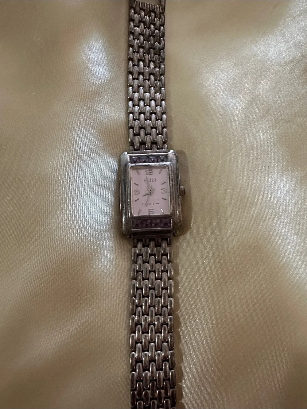 Eglossi Women's Silver-Tone Link Bracelet Watch with Pink Dial